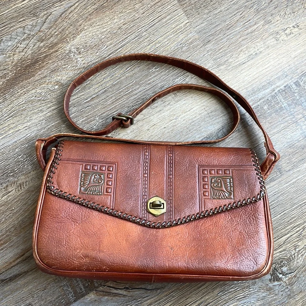 🤎 Vintage Meeker Tooled Leather Shoulder Bag Western Floral Coin Purse